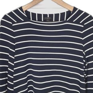 Ann Taylor Navy Blue with White Stripes Long Sleeve Boat Neck Top Blouse Sz. MP